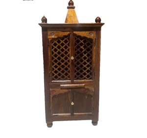 Mandir de prière moderne en bois massif avec armoire de rangement |   Temple hindou sur pied pour appartement et villa |   Exportation de Jodhpur - Product Image 1