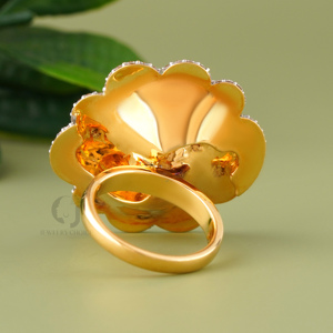 Luxury Blue Enamel Floral <b>Ring</b> Rose <b>Gold</b> Tone Bold Flower Statement <b>Ring</b> 1.38 Carat Round Diamond <b>Cocktail</b> <b>Ring</b> Unique Jewelry - Product Image 3