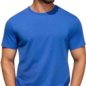 T-shirt en tricot à manches courtes pour homme, col rond, bleu, coupe classique, couleur unie, vêtement décontracté - Product Image 2
