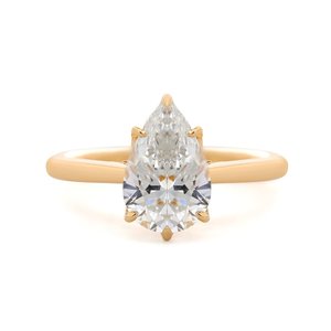 Anillo de compromiso de oro amarillo de 14K con diamante de laboratorio de 2 quilates con corte de pera para mujer, diseño floral romántico con cesta y halo oculto de 6 garras - Product Image 5