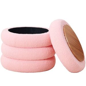 Modern <b>Round</b> Sherpa Footstool Teddy Vanity <b>Stool</b> with Flip Top Tray Upholstered Makeup Chair for Home Decor Storage Ottoman - Product Image 1