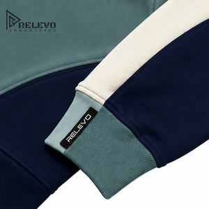 Custom Logo Heavyweight Cotton Fleece Men <b>Hoodie</b> High Quality Teal Color Block <b>3D</b> Embossed Embroidery Pullover Streetwear <b>hoodie</b> - Product Image 4