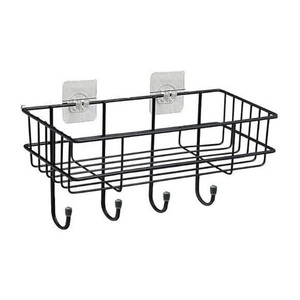Estante de Almacenamiento de Hierro con 4 Ganchos, Organizador de Pared para Baño y Cocina, Estante de Almacenamiento de Metal Negro para Decoración del Hogar - Product Image 1