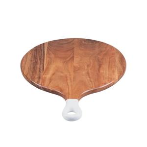 Tabla de cortar de madera de acacia, diseño redondo tipo pala, construcción robusta y gruesa, segura para cuchillos, ideal para cortar, servir y como regalo elegante. - Product Image 6