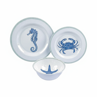 Service de table en mélamine A5 personnalisé de haute qualité, bleu coquillage, motif baleine, assiettes et bols ronds personnalisés, durable, de qualité alimentaire, sûr