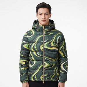 Trending Men's Polyester Puffer Jacket Sublimated Winter Quilted Coat Warm <b>Padded</b> Insulated Outdoor Full Zip Jacket - Product Image 1