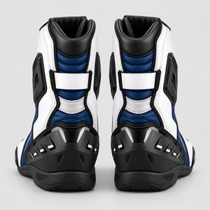Bottes de moto en cuir blanc et bleu, haute tige, avec protection renforcée des orteils et du talon pour moto - Product Image 6