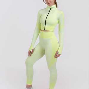 Conjunto de Yoga para Mujer, Color Sólido, Leggings de Cintura Alta, Top Corto, Espalda Cruzada, Sin Costuras, Transpirable, Spandex, Poliéster, Ropa Deportiva - Product Image 4