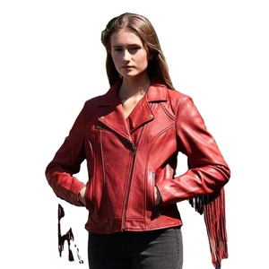 Nueva chaqueta de cuero con flecos para mujer negra clásica de piel de vaca auténtica 100% moda 2023 venta en línea todos los tamaños - Product Image 1