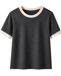 Black Women Lounge Set Contrast <b>Trim</b> Short Sleeve TShirt & Short Casual Summer Two Piece Outfit Soft Breathable Cotton Blend Set - Product Image 2