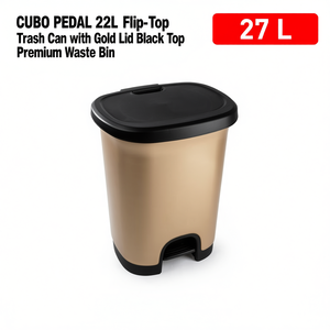 Cubo de Basura con Pedal CUBO de 27L, Tapa Abatible Dorada, Parte Superior Negra, Plástico, Minimalista, Premium - Product Image 3