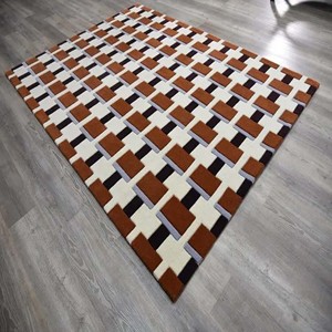 Tapis géométrique à carreaux en laine tuftée à la main, doux et moelleux, pour salon, chambre à coucher, décoration minimaliste, style luxueux - Product Image 3