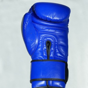 Blue Leather Boxing Gloves 14 Oz Lace-Up Adjustable Wrist Strap For Adults Training Gear - Product Image 6