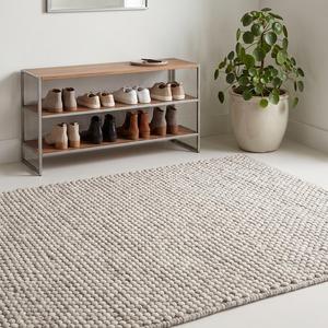 Alfombra de Lana Gruesa Tejida a Mano con Diseño de Guijarros - Gris Claro Sólido Beige, Antideslizante con Base de Lona de Algodón, Alfombra Moderna Minimalista para - Product Image 4