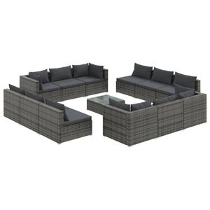 Conjunto de Muebles de Jardín de Ratán PE Gris con Acero con Recubrimiento en Polvo, Plástico y Vidrio - Muebles de Exterior Duraderos - Product Image 2