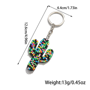 Handmade Bohemian Plant Cactus Seed Beaded Pendant Embroidery Keychain Boho Bag <b>Charm</b> Car Key <b>Keyring</b> Women Gift Accessories - Product Image 5