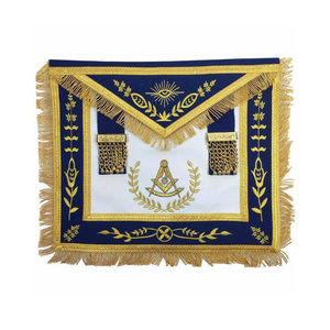 Tablier de Maître Ancien de la Loge Bleue, en satin brodé blanc et bleu roi, avec ceinture réglable, fabricant OEM - Product Image 1