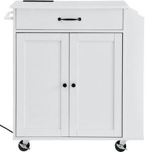 Carrello da Cucina Mobile in Marmo e Metallo da 32 Pollici con Vano Portaoggetti, Presa di Corrente, Porta Spezie e Portasciugamani - Product Image 6