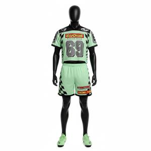 Nueva Camiseta de Fútbol Americano Personalizada al por Mayor, Azul Marino y Amarillo, con Malla, Auténtica, con Forma Cuadrada y Degradado, Talla Grande - Product Image 1