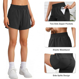 Black Women Gym Shorts <b>Drawstring</b> Polyester Yoga Bottoms With Side Phone Pocket Breathable Workout Shorts For Running - Product Image 4