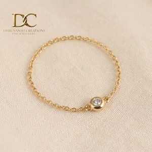 Anillo Solitario Minimalista de Oro Amarillo Sólido de 9K de Alta Calidad con Diseño de Cadena de Eslabones y Diamante de Laboratorio Certificado por IGI, Joyería para Mujer - Product Image 2
