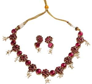 Juego de Joyería para Mujer en Plata Antigua Oxidada con Incrustaciones de Piedra Roja y Cadena Dorada, Chapado en Oro de 18K, Regalo de Boda o Compromiso - Product Image 1