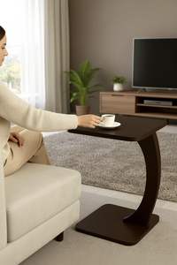 Mesa Auxiliar de Madera en Forma de C para Sofá y Cama |   Mesa para Portátil de Madera Maciza |   Mesa Auxiliar Compacta para Sala de Estar, Dormitorio y Oficina - Product Image 3