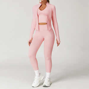 ชุดโยคะลายเสือดาวแบบกำหนดเองปี 2026 เสื้อชั้นในออกกำลังกายสำหรับผู้หญิง ชุด 3 ชิ้น เสื้อครอปแขนยาว กางเกงเลกกิ้ง ชุดออกกำลังกายแบบกระชับรูปทรงสูง - Product Image 1