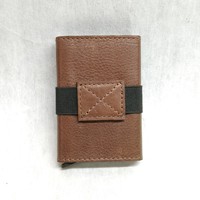 Dompet Kartu ID Kulit Asli Aluminium Metal dengan Tombol Tekan, Anti RFID, Dilengkapi Karet Elastis, Tipis, Pendek, Mini untuk Pria