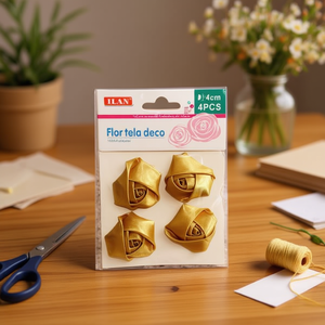 Fiore decorativo in tessuto Ilan 4 cm oro 4 pezzi per artigianato e decorazione - Product Image 2