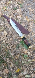 Cuchillo de caza Bowie de acero de Damasco hecho a mano Viking Art FH-104, hoja recta, mango de latón y madera, grado industrial, 15 pulgadas, OEM - Product Image 2