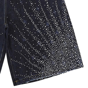 High Waist Dark Wash Denim Shorts With Sequin Embroidery Casual Style For Men Summer Wear 100% Cotton Straight Leg Cut - Product Image 4