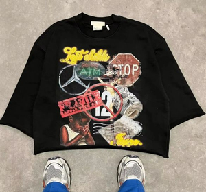 เสื้อยืดครอปทรงหลวมสไตล์วินเทจผ้าฝ้ายเฟรนช์เทอร์รี่ 100% หนา 300GSM ตัดเย็บแบบขอบดิบ รับผลิตตามสั่งขายส่ง - Product Image 1