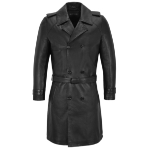 Manteau trench en cuir de mouton véritable pour homme, noir, double boutonnage, avec ceinture, manteau d'hiver, fabricant en gros - Product Image 1