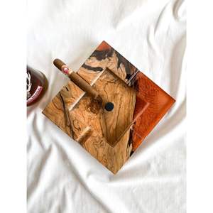 Modern American Style Customized Shape Wooden Desktop <b>Ashtray</b> with Cigar Rest Handmade Elm Elegant Design <b>for</b> Home Decor - Product Image 2