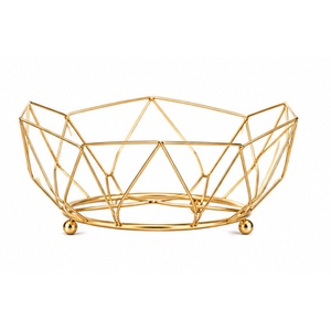 Corbeille à fruits géométrique moderne en fil doré, bol de rangement de luxe en acier inoxydable, support décoratif pour légumes sur comptoir de cuisine - Product Image 1