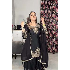 Ensemble de vêtements de fête pour femmes de créateur Sharara Plazzo Dupatta - Product Image 2