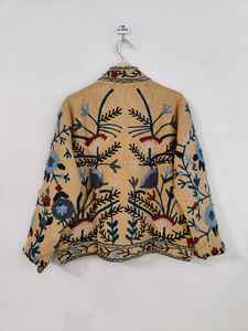 Veste bomber classique artisanale bohème Suzani, broderie florale à la main, réversible, écologique, courte, unisexe, hiver - Product Image 5