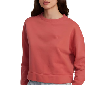 เสื้อสเวตเตอร์คอกลมสีแดงสำหรับผู้หญิง แขนยาว ผ้าฝ้ายถัก สวมใส่สบายๆ ในฤดูใบไม้ร่วง ความยาวสั้น สีพื้น - Product Image 3