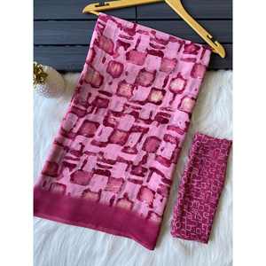 FANCY GEORGETTE PRINT WORK SAREE CON BLUSA SIN COSTAR RANI - Product Image 1