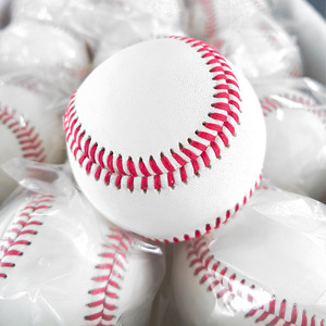 White <b>Baseball</b> With Pink Stitching Standard Size Durable Training <b>Ball</b> Polybag Packaging - Product Image 1
