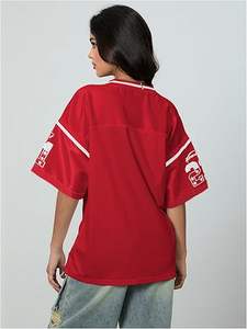 Camiseta de fútbol extragrande personalizada al por mayor para mujer y hombre, camiseta deportiva de malla con cuello en V, camiseta de equipo con número, ropa urbana OEM - Product Image 2