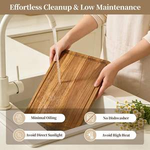 Ensemble de planches à découper en bois d'acacia avec rainure pour jus et poignées, 3 tailles, plateaux de service en bois naturel pour aliments et gâteaux - Product Image 2