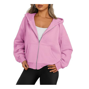 Sudadera con capucha verde claro para mujer, con cremallera, manga larga, de punto de algodón, estilo casual de otoño, talla grande y personalizable. - Product Image 2