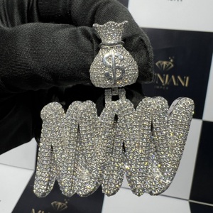 จี้เพชรโมอิสซาไนต์แบบเต็มเม็ด VVS ดีไซน์ตามสั่ง ตัวอักษรชื่อแบบ Iced Out จี้และชาร์มเงินแท้ 925 เครื่องประดับฮิปฮอป - Product Image 5
