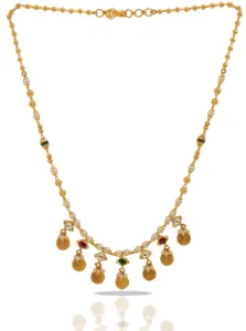 Collar estilo Kasu Mala chapado en oro con gemas rojas y verdes vibrantes y elegantes perlas blancas. - Product Image 3