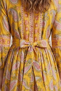 Indian Hand Block Printed Cotton Paisley Maxi Dress - <b>Boho</b> Tiered <b>Shirt</b> Dress with Matching Belt. - Product Image 5