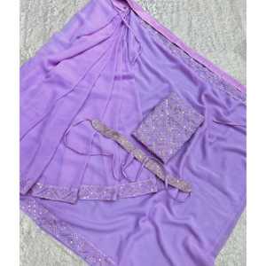 Beau Saree brodé pour femmes avec travail de séquence pour vêtements de fête - Product Image 4