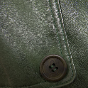 <b>Women's</b> Green Genuine Leather <b>Double</b> <b>Breasted</b> <b>Coat</b> With Belt Turn-down Collar Full Sleeve Wholesale Supplier - Product Image 6
