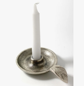 Silver Metal <b>Taper</b> <b>Candle</b> <b>Holder</b> - Vintage Handled Candlestick Tray with Leaf Handle for Dining Table Centerpiece Home Decor - Product Image 3